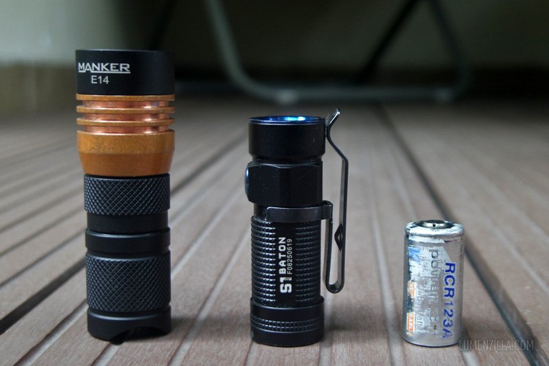 14 manker e14  compared to olight s1 baton and 16340 battery